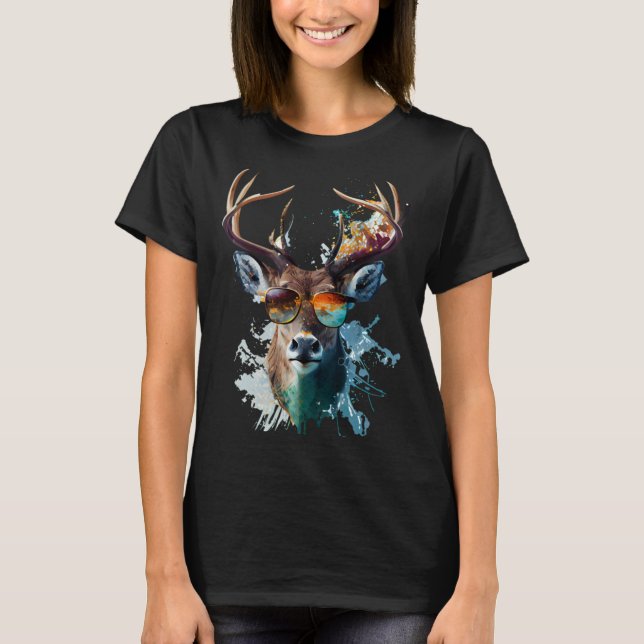 Camiseta Deer sunglasses vacation sun nature forest hiking (Frente)