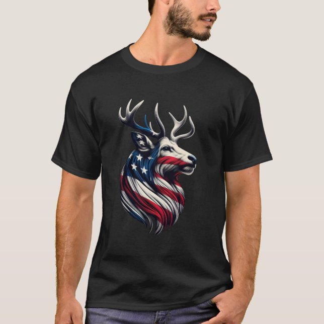 Camiseta Deer US Flag Deer Hunting American Flag (Frente)