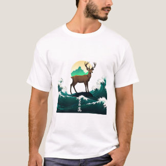 Camiseta Deer Wave Art - Ukiyo-e Moonlight Design
