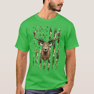 Camiseta Deer Whitetail Buck American Camo EUA Flag Deer Hu