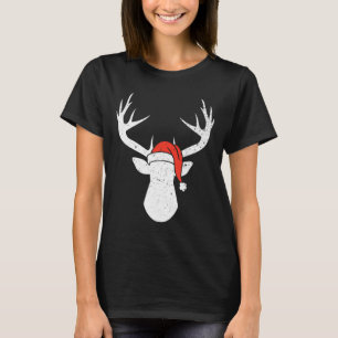 Camiseta Deer with Santa Hat Christmas Pajama Hunting Gift
