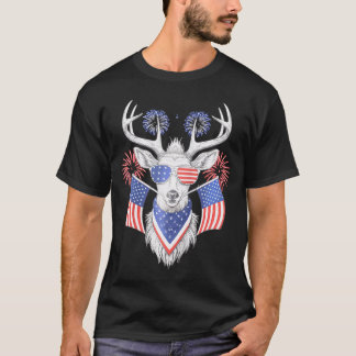 Camiseta Deers With America Flag Western 4 De Julho Huntin