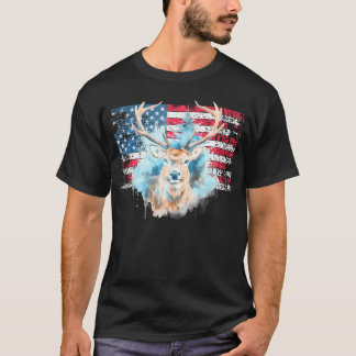Camiseta Deers With America Flag Western 4 De Julho Huntin