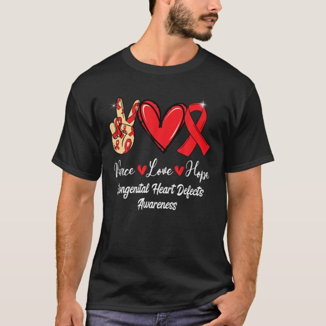 Camiseta Defeito Cardíaco Congênita Consciência CHD Amar Es (Frente)