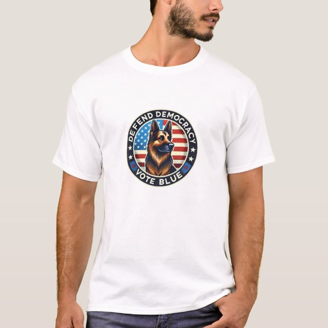 Camiseta Defender a Democracia - Votar Azul - German shephe (Frente)