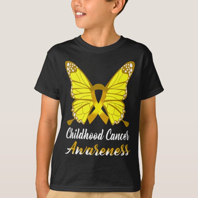 Camiseta Defensor da consciência infantil do Cancer Borbole (Frente)