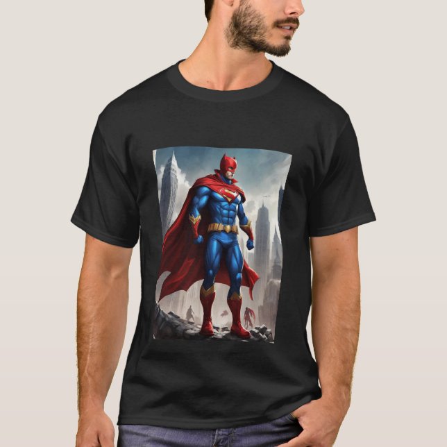 Camiseta Defensor Dinâmico: Super Herói em Ação (Frente)