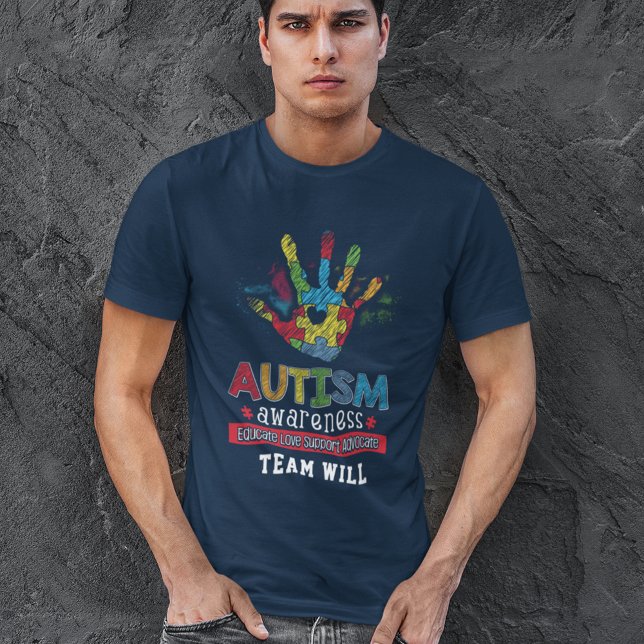 Camiseta Defensor Personalizado de Sensibilização para o Au (Autism Awareness Puzzle Hand Navy Blue Mens T-Shirt)