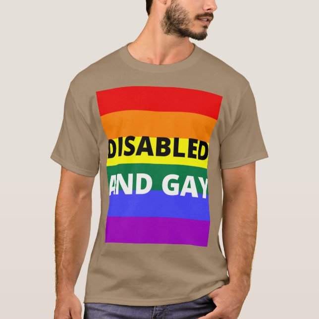 Camiseta DEFICIENTE E GAY em fundo de arco-íris menino (Frente)