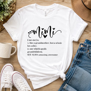 Camiseta Definição Mimi Vovó Rótulo Coração Minimalista Eng