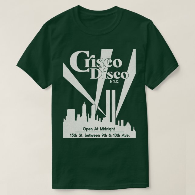 Camiseta Defunct Crisco Disco 70s 80s Gay Nightclub NYC 1 (Frente do Design)