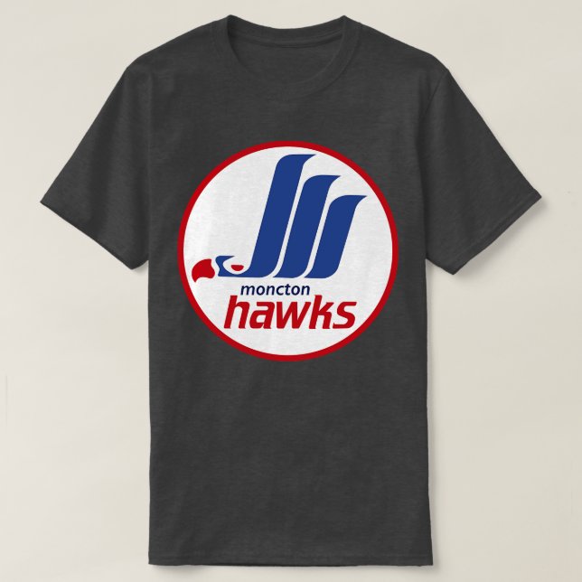 Camiseta Defunct Moncton Hawks Hockey 1987 (Frente do Design)