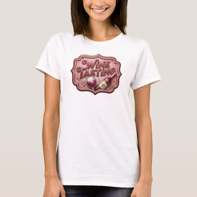 Camiseta Degustação de VINHO Rosa Limpo Impressão (Frente)