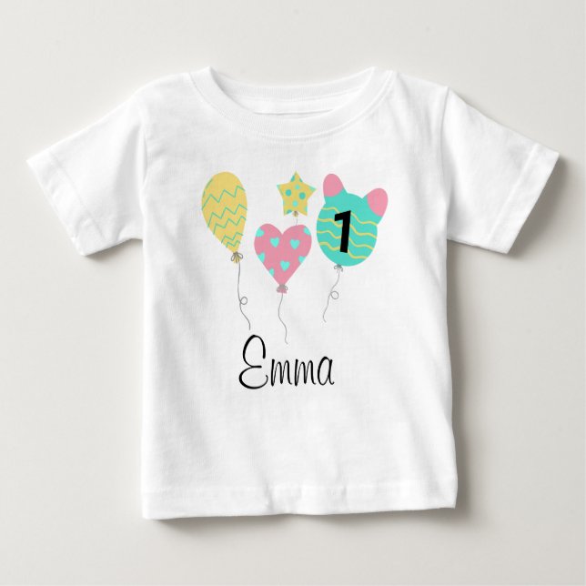 Camiseta DEIN DESIGN/Name Erster Geburtstag Luftballons (Frente)
