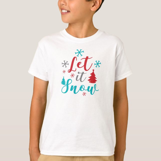 Camiseta Deixe-A Neve, Flocos De Neve, Árvores, Natal, Nata (Frente)