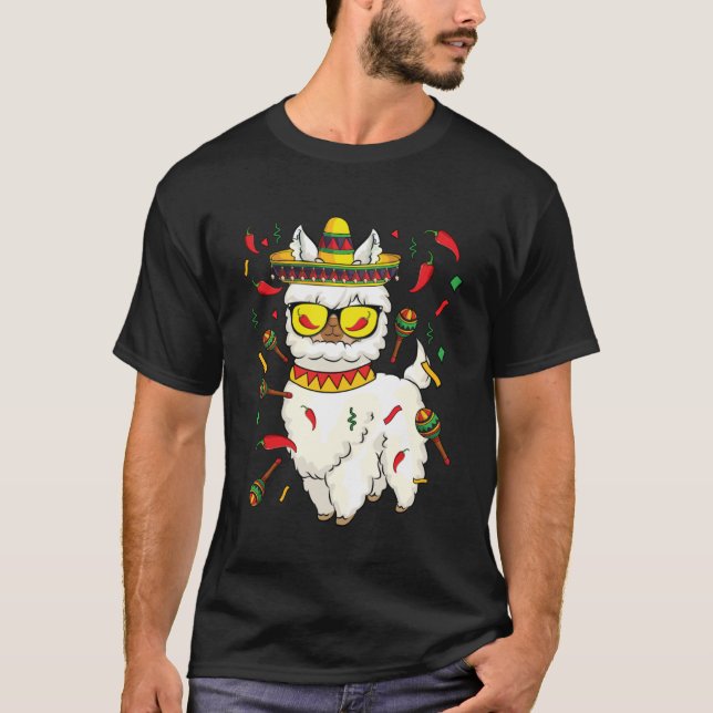 Camiseta Deixe Fiesta Llama Cinco De Mayo Sombrero Hat Mexi (Frente)