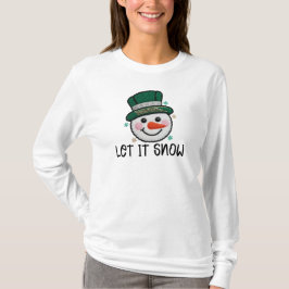 Camiseta Deixe Nevar, Boneco de Neve de Crochê Falso