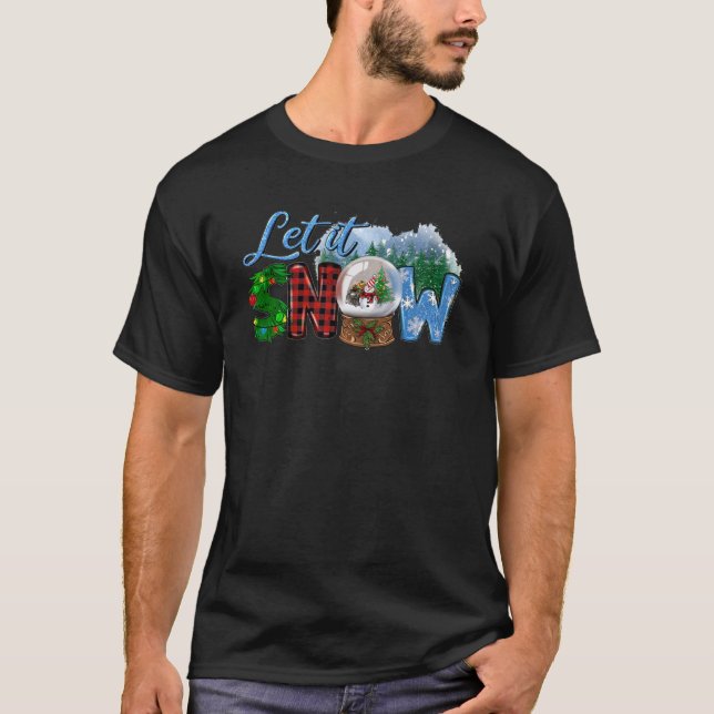 Camiseta Deixe Nevar Com Árvore Globo de Neve Natal Férias  (Frente)