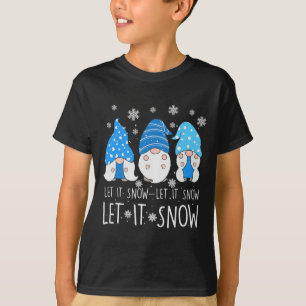 Camiseta Deixe Nevar Fofo Três Gnome Azul Família Combinand