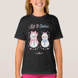 Camiseta Deixe Nevar Laço Rosa Homem de Neve Pastel Natal F