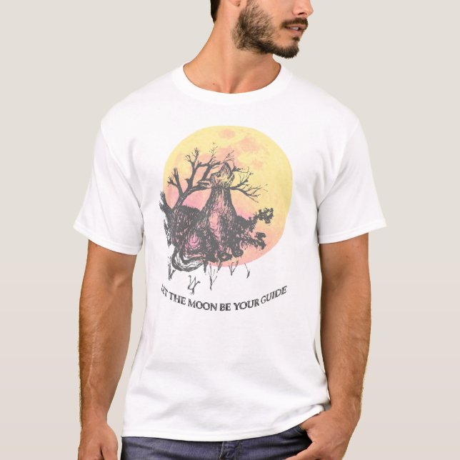 Camiseta Deixe o guia da lua, Lobo na lua e letras linhadas (Frente)