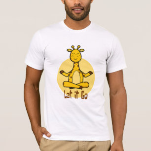 Camiseta Deixe-o ir girafa Kawaii praticando yoga amarelo