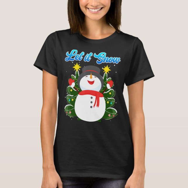 Camiseta Deixe-o nevar Snowman no Natal (Frente)