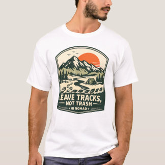 Camiseta Deixe Rastros, Não Lixo – Camping e Caminhada Vint