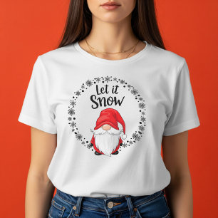 Camiseta Deixem-na Neve Gnomo de Natal bonito com flocos de