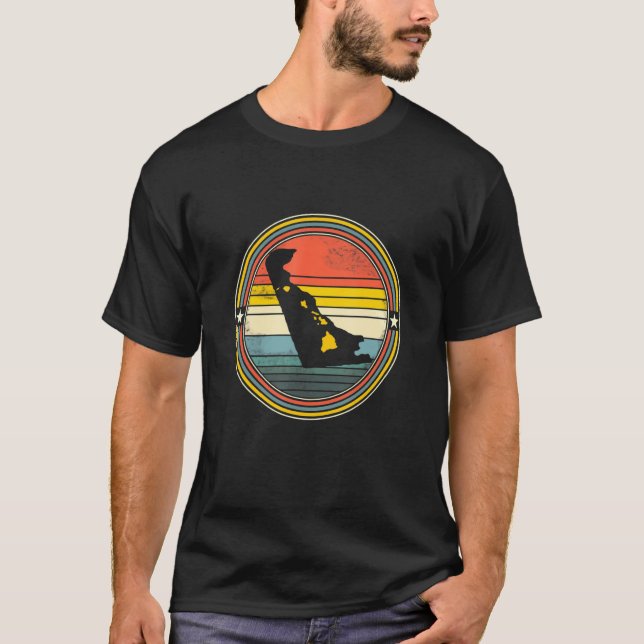 Camiseta Delaware Hawaii Roots Origine State Map Retro (Frente)