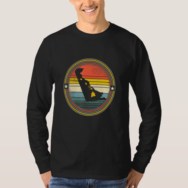 Camiseta Delaware Hawaii Roots Origine State Map Retro (Frente)