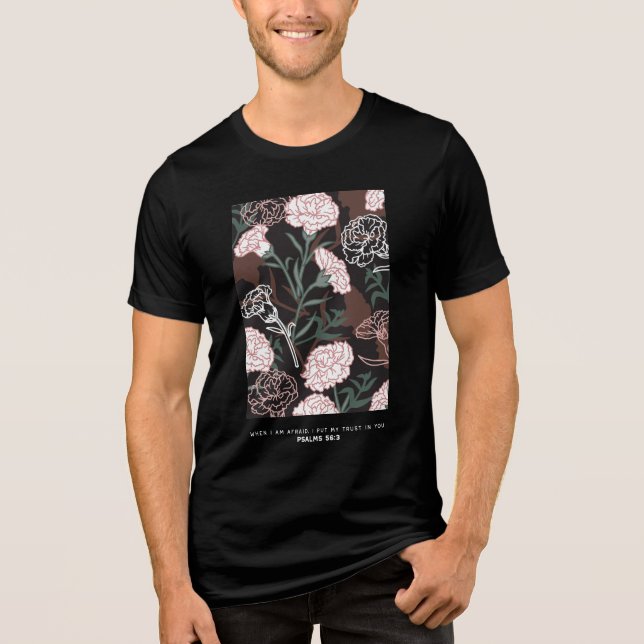 Camiseta Delicar Cravos Rosa com Folhas Verdes Florais (Frente)