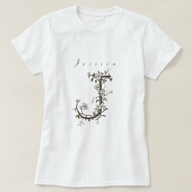 Camiseta Delicate & Chic "J": Monograma de Jasmine Muted (Frente do Design)