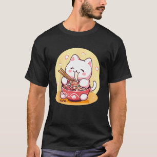 Camiseta Delicioso Lamen de Gato Fofo Japonês Neko