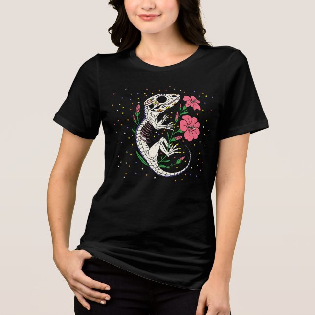 Camiseta Delphinium e Esqueleto de Lagarto de Julho (Frente)