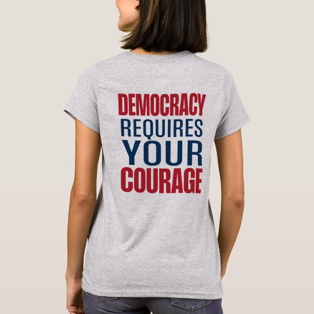 Camiseta Democracia Requer Coragem | Azul vermelho | Voltar (Verso)