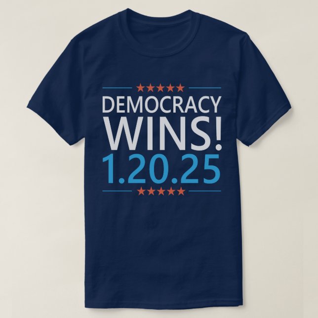 Camiseta Democracia Vence Kamala Harris 1.20.25 (Frente do Design)