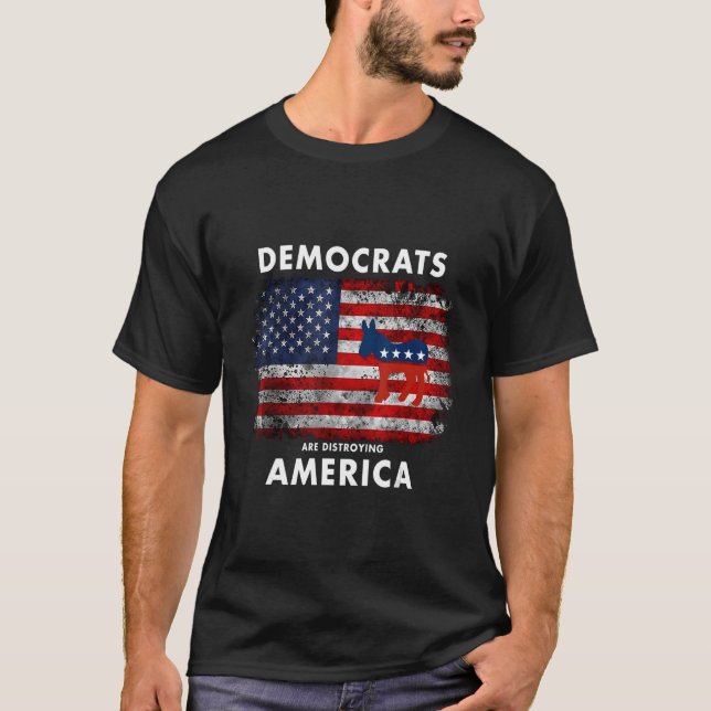 Camiseta Democratas destruindo a América anti-liberal socia (Frente)