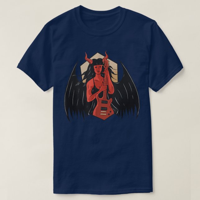 Camiseta Demon Hell Lucifer Devil Evil Underworld Guitar Mu (Frente do Design)