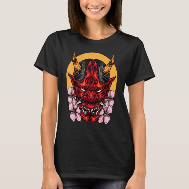 Camiseta Demon Oni Mask Com Sakura (Frente)