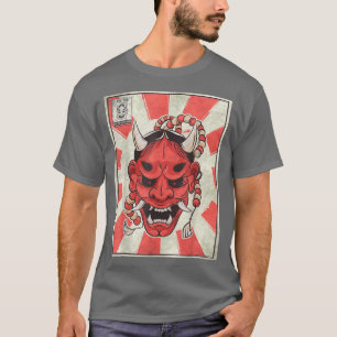 Camiseta Demon Oni Mask Yokai Postage Stamp Japonês Aesthe