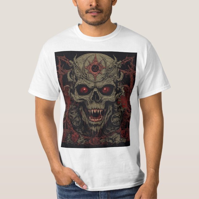 Camiseta Demonic Skull Horror Art – Death Metal Gothic  (Frente)