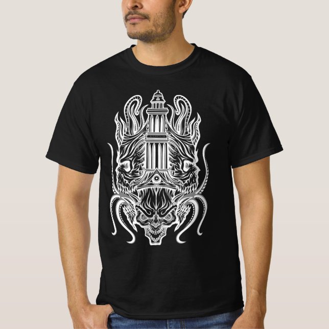 Camiseta Demônio da Torre Occulta - Arte Gótica - Simetria  (Frente)