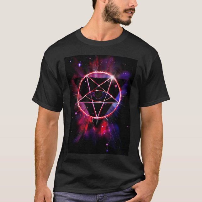 Camiseta Demônio do Espaço 2049 - Sigil de Mau Synthwave (Frente)