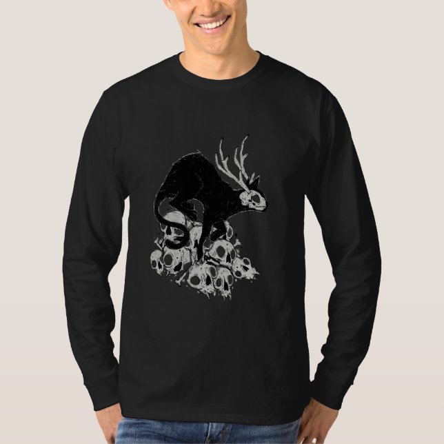 Camiseta Demônio Gato Com Ossos Da Cabeça (Frente)