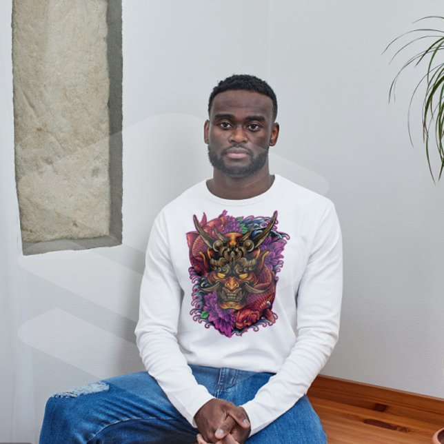 Camiseta Demônio Japonês Hannya Mask Koi Fish Fusion (Criador carregado)