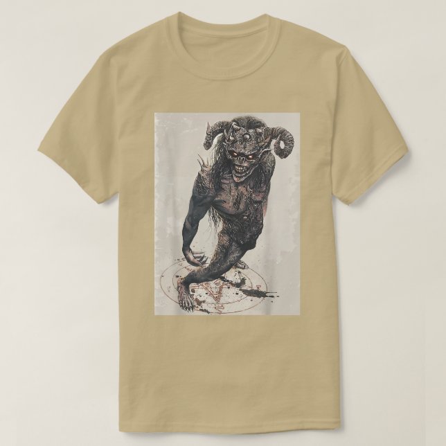 Camiseta Demônio oculto Diablo Assustado Arte Pentagrama (Frente do Design)