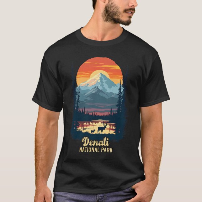 Camiseta Denali National Park Retro Sunset Wilderness Ar (Frente)