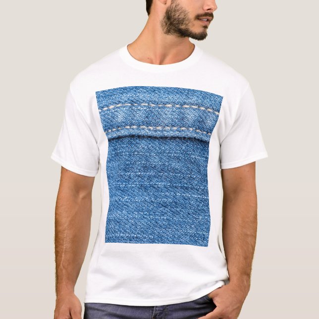 Camiseta Denim Blue: Textura clássica de Jeans. (Frente)