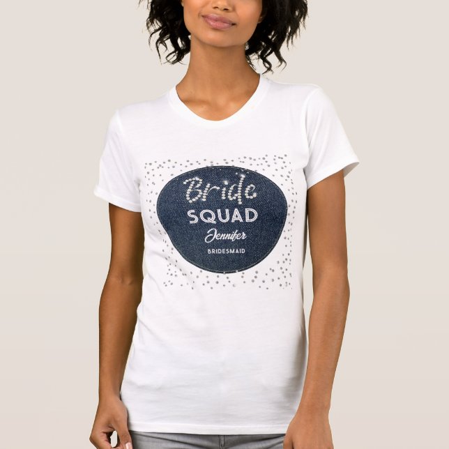Camiseta Denim Diamantes Brito Squad Sparkles Bachelorette (Frente)